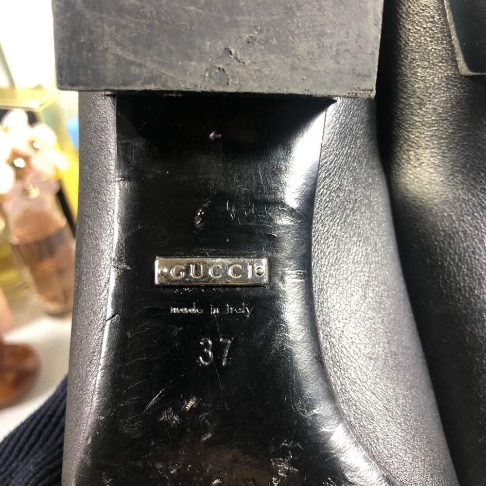 Gucci Loafers Silver Stud Logo Heel Classic Edgy Size 37 - Picture 9 of 9